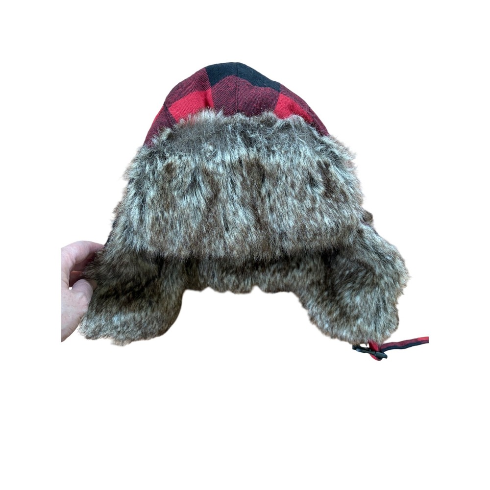 RedHead Buffalo Plaid Trapper Hat Red Black Faux Fur Flap Hunting Winter L/XL - Picture 3 of 11